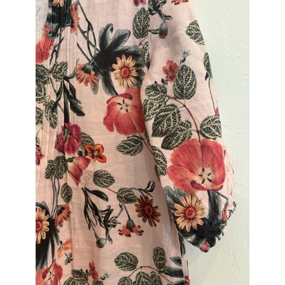 Chicos Pintuck 100% Linen Shift Dress Sz XS Pink Floral Feminine Autumn Wedding - Picture 5 of 9